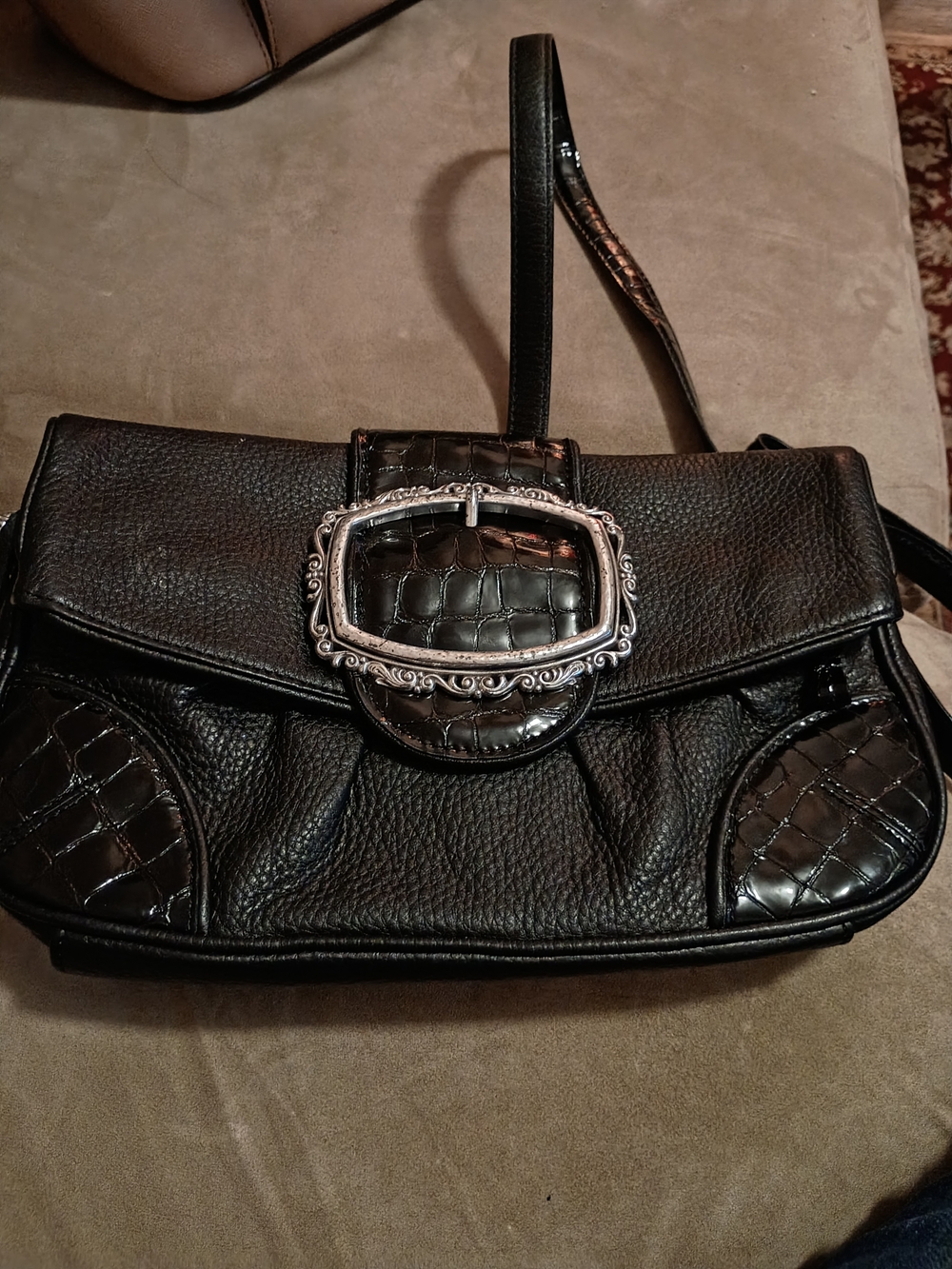 Brighton Black & Gray Paisley Leather Shoulder Bag